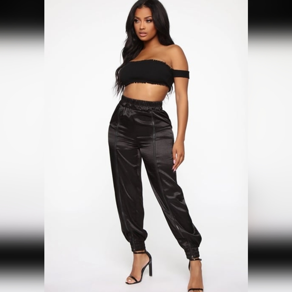 Women's Black Satin Jogger Pants
